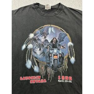Laughlin Nevada 1998 Black Biker Wolves‎ Graphic Tshirt Dream Catcher Wings